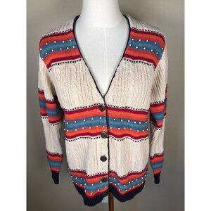 Russ Vintage Cable Knit Multi Color Cardigan Size PM